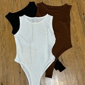 Elegant Women's Bodysuit Trio in Black, White, and Brown